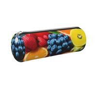 GaxfjRu Fruit Rainbow - Estuche redondo de piel sintética para guardar bolígrafos, lápices, marcadores, suministros pequeños, cremallera de metal con piel, Silver, Talla única, Tarjetero
