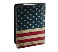 GaxfjRu Funda de cuero con estampado de bandera americana, funda para pasaporte, impermeable, para viajes, para mujeres y hombres, Black, Talla única