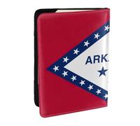 GaxfjRu Funda de cuero con estampado de bandera del estado de Arkansas, funda de pasaporte impermeable para viaje para mujeres y hombres, Black, Talla única