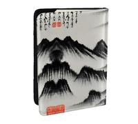GaxfjRu Funda de cuero con estampado de pintura de paisaje chino, funda para pasaporte, impermeable, cartera de viaje, soporte para pasaporte para mujeres y hombres, Black, Talla única
