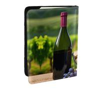 GaxfjRu Funda de cuero para pasaporte con estampado de uvas y corchos para botellas de vino, funda impermeable para pasaporte, para mujeres y hombres, Black, Talla única