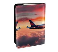 GaxfjRu Funda de piel con estampado de atardeceres de avión para pasaporte, funda impermeable para pasaporte para mujeres y hombres, Black, Talla única