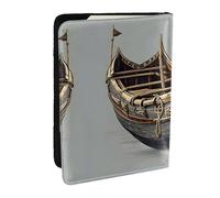GaxfjRu Funda de piel con estampado de barcos vikingos vikingos, funda para pasaporte, impermeable, para viajes, para mujeres y hombres, Black, Talla única