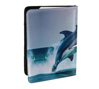 GaxfjRu Funda de piel con estampado de delfín, funda para pasaporte, impermeable, cartera de viaje, soporte para pasaporte para mujeres y hombres, Black, Talla única