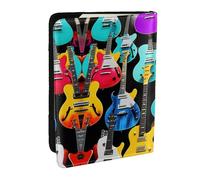 GaxfjRu Funda de piel con estampado de guitarras coloridas para pasaporte, impermeable, para viajes, para mujeres y hombres, Black, Talla única