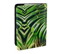 GaxfjRu Funda de piel con estampado de hojas verdes y palmeras para pasaporte, funda impermeable para pasaporte para mujeres y hombres, Black, Talla única