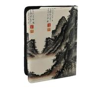 GaxfjRu Funda de piel con estampado de pintura china, funda para pasaporte, impermeable, para viajes, para mujeres y hombres, Black, Talla única