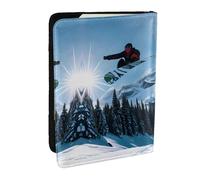 GaxfjRu Funda de piel con estampado de snowboard para pasaporte, impermeable, para viajes, para mujeres y hombres, Black, Talla única