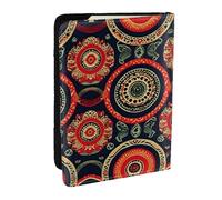 GaxfjRu Funda de piel con estampado floral de círculos étnicos, funda para pasaporte, impermeable, para viajes, para mujeres y hombres, Black, Talla única