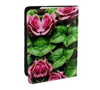 GaxfjRu Funda de piel con estampado floral de hiedra rosa con hojas de primavera, funda de pasaporte impermeable para viaje para mujeres y hombres, Black, Talla única