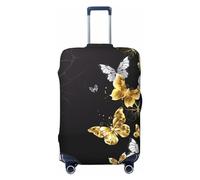 GaxfjRu Funda para maleta con diseño de mariposas blancas y doradas, fundas de maleta para equipaje, mantiene tu equipaje seguro y elegante, fundas de equipaje para maleta aprobadas por la TSA, Black,