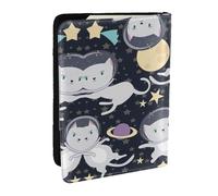 GaxfjRu Funda para pasaporte con diseño de gato y astronauta para viajes, organizador de viaje, funda para tarjetas de crédito, Black, Talla única