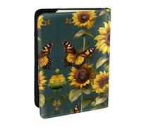 GaxfjRu Funda para pasaporte con estampado floral de girasoles y mariposas para viajes, organizador de viaje, funda para tarjetas de crédito, Black, Talla única