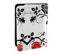 GaxfjRu Funda para pasaporte con estampado floral de rosas con hojas de primavera para viajes, organizador de viaje para tarjetas de crédito, funda para pasaporte, Black, Talla única