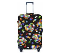 Gaxfjru Funda protectora de equipaje de viaje, funda protectora de maleta, lavable, antiarañazos, diseño de rompecabezas de concienciación sobre el autismo, Black, XL