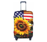 GaxfjRu Funda protectora para maleta con estampado de girasol y bandera americana, funda protectora de equipaje de viaje, lavable, antiarañazos, Black, M