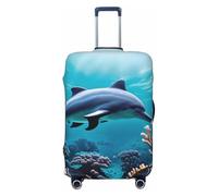 GaxfjRu Funda protectora para maleta, diseño de delfines del mundo submarino, con estampado de coral, lavable, antiarañazos, Black, L
