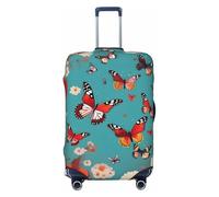 GaxfjRu Funda protectora para maleta, diseño de gallinas voladoras con mariposas entre flores, lavable, antiarañazos, Black, L