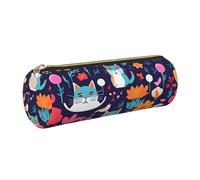 GaxfjRu Funny Cats Birds and Flowers - Estuche redondo de piel sintética, almacenamiento para bolígrafos, lápices, marcadores, suministros pequeños, cremallera de metal con piel, Gold, Talla única