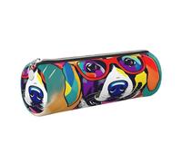 GaxfjRu Funny Dog - Estuche redondo de piel sintética para guardar bolígrafos, lápices, marcadores, suministros pequeños, cremallera de metal con piel, Silver, Talla única, Tarjetero