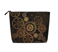 GaxfjRu Gears Clock - Bolsa de maquillaje de viaje con diseño de reloj de bronce con cremallera, organizador de maquillaje para mujer, Negro -, Talla única