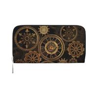 GaxfjRu Gears Clock - Cartera larga de piel para hombre, diseño de siglo de bronce, estilo vintage, tarjetero para tarjetas de crédito