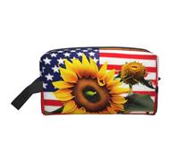 GaxfjRu Girasol y bandera americana impresión viaje cosmético bolsa organizador grande bolsa de maquillaje mujeres para cosméticos accesorios de tocador, blanco, talla única, Color blanco., Talla