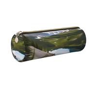 GaxfjRu Glacier National Park - Estuche redondo de piel sintética, almacenamiento para bolígrafos, lápices, marcadores, suministros pequeños, cremallera de metal con piel, Gold, Talla única, Tarjetero