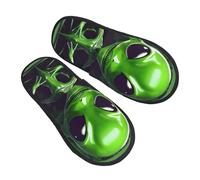 GaxfjRu Green Alien - Pantuflas de invierno de felpa para uso en interiores, pantuflas de casa suaves y cálidas para invitados y comodidad en el hogar, unisex