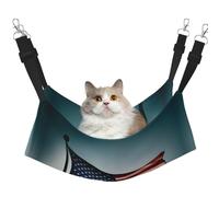 GaxfjRu Hamaca ajustable con patrón de bandera americana para ventana, acogedora cama de terciopelo para mascotas y descanso para gatitos