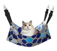 GaxfjRu Hamaca ajustable para gatos con hexágonos azules y diamantes, para ventana, acogedora cama de terciopelo para mascotas y descanso para gatitos