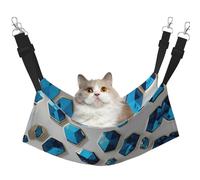 GaxfjRu Hamaca ajustable para gatos con hexágonos y diamantes azules para ventana, acogedora cama de terciopelo para mascotas y descanso para gatitos