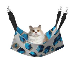 GaxfjRu Hamaca ajustable para gatos con hexágonos y diamantes azules para ventana, acogedora cama de terciopelo para mascotas y descanso para gatitos