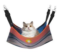 GaxfjRu Hamaca ajustable para gatos con olas del mar y atardecer para ventana, acogedora cama de terciopelo para mascotas y descanso para gatitos