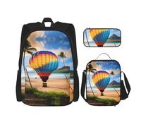 GaxfjRu Hawaii Hot Air Balloon Print - Mochila escolar de 3 piezas, con bolsa de almuerzo, estuche para lápices, gran capacidad de 43 cm, juego de 3 en 1