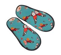 GaxfjRu Hen Flying Butterflies Among Flowers - Pantuflas de invierno de felpa para uso en interiores, pantuflas de casa suaves y cálidas para invitados y comodidad en el hogar, unisex