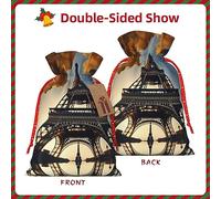 GaxfjRu Hermosa bolsa de arpillera con estampado de la Torre Eiffel de París, regalos de fiesta de Navidad, bolsa de regalo para regalos, varios tamaños (S, M)