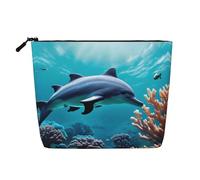 GaxfjRu Hermosa bolsa de maquillaje de viaje con estampado de delfines del mundo submarino, bolsa de aseo con cremallera, organizador de maquillaje para mujer, Negro -, Talla única