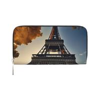 GaxfjRu Hermosa cartera larga de piel con estampado de la Torre Eiffel de París para hombre, cartera larga para chequera, tarjetero para mujer