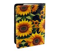 GaxfjRu Hermosa funda de piel con estampado de girasol, funda para pasaporte, impermeable, para viajes, para mujeres y hombres, Black, Talla única