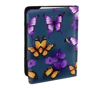 GaxfjRu Hermosa funda de piel con estampado de mariposa morada, funda para pasaporte, impermeable, para viajes, para mujeres y hombres, Black, Talla única