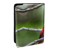 GaxfjRu Hermosa funda de piel con estampado de pájaros rojos, funda para pasaporte, impermeable, para viajes, para mujeres y hombres, Black, Talla única