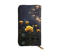 GaxfjRu Hermosas rosas amarillas, elegante y funcional, cartera para mujer, diseño delgado y plegable con cremallera de piel sintética y metal, negro, talla única, clásica, Black, Talla única, Clásico