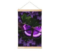 GaxfjRu Hermoso colgador de marco de póster con estampado de mariposas moradas, madera natural, colgador para pósteres, fotos, lienzos y obras de arte
