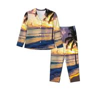 GaxfjRu Impresionante conjunto de pijama de playa de Jamaica, ropa de dormir de manga larga para mujer, ropa de dormir suave con bolsillos, Negro, L