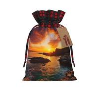 GaxfjRu Irlanda Sunset Seascape Print Christmas Color Block Burlap Gift Bags with Drawstring Christmas Bags for Gifts Coworkers