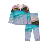 GaxfjRu Jamaica - Conjunto de pijama de playa de manga larga para mujer, con botones, ropa de dormir suave con bolsillos, Negro, L