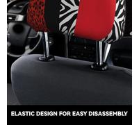 GaxfjRu Juego de 2 fundas para reposacabezas de coche con estampado de leopardo rojo y cebra, tela elástica, antideslizante, accesorios de coche para todas las estaciones