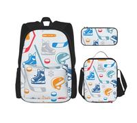 GaxfjRu Juego de 3 mochilas con estampado creativo de Hockey Elements para almuerzo con lonchera y estuche para lápices, perfecto para la escuela, mochila para hombres