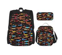 GaxfjRu Juego de 3 mochilas con texto en inglés "I Love My Dog Dachshunds" para almuerzo con lonchera y estuche para lápices, perfecto para la escuela, mochila para hombre